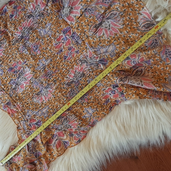 Nanette Lepore Burnt Orange Floral Print Ruched Ruffle Bottom Top, Large, NWT - Picture 10 of 12